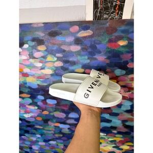 Givenchy Paris Logo Slides White Black Rubber Sandals ES 0230 Size 39